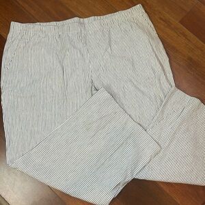 Lands End Cropped Linen Blend Stretch Waist Wide Leg Stripped Pants 26W